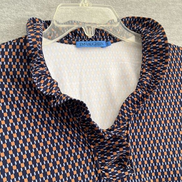 J. McLaughlin Durham Ruffle Top Womens S Catalina Geometric Blue Career Office - Picture 3 of 11